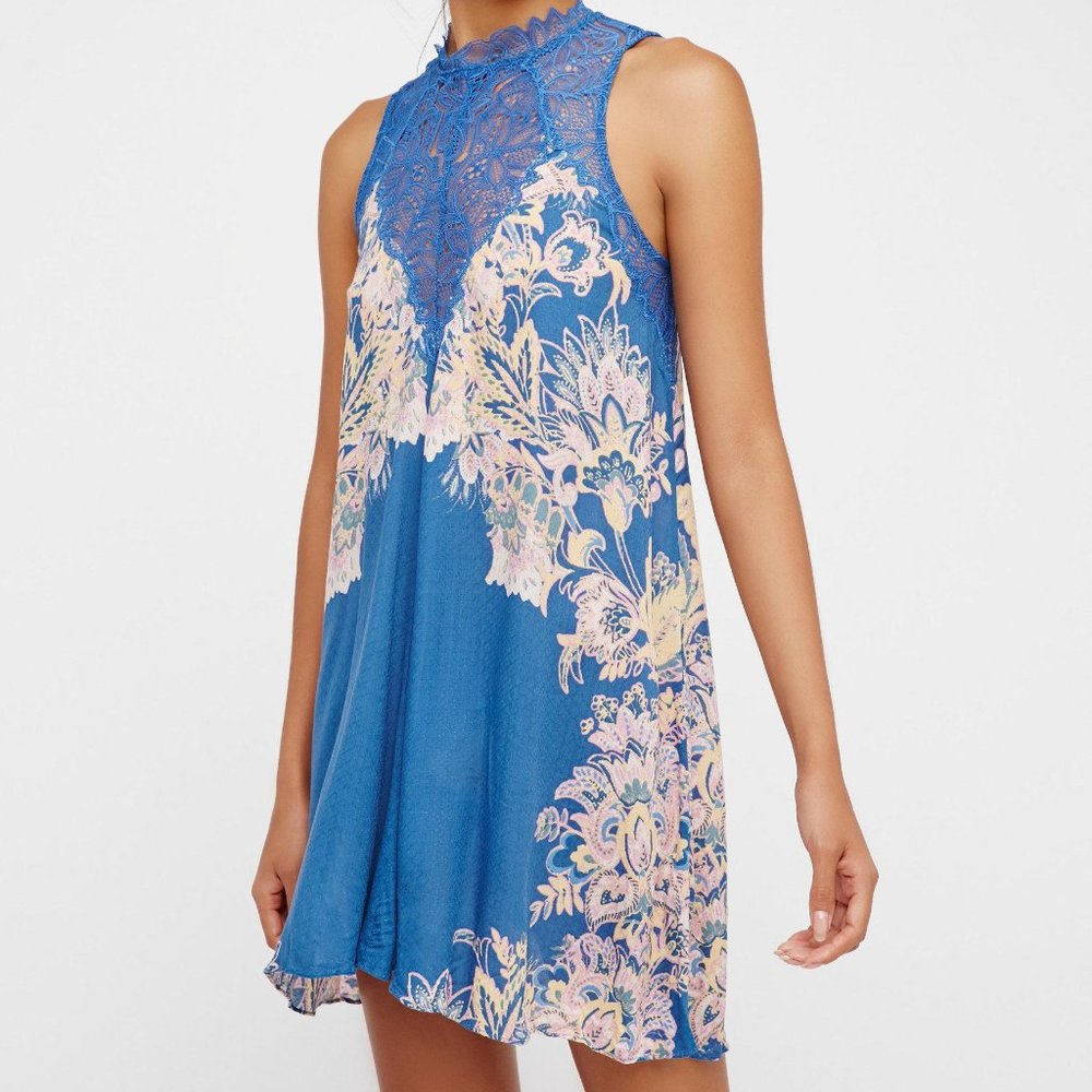 Free People Blue Marsha Lace Printed Slip Dress - Picture 3 of 8